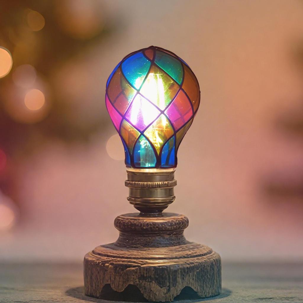 Stained Glass Light Bulb E26 4W 120V LED Lightbulb Romantic Lighting for Halloween Party Festive Bedside Lamp Indoor Christmas