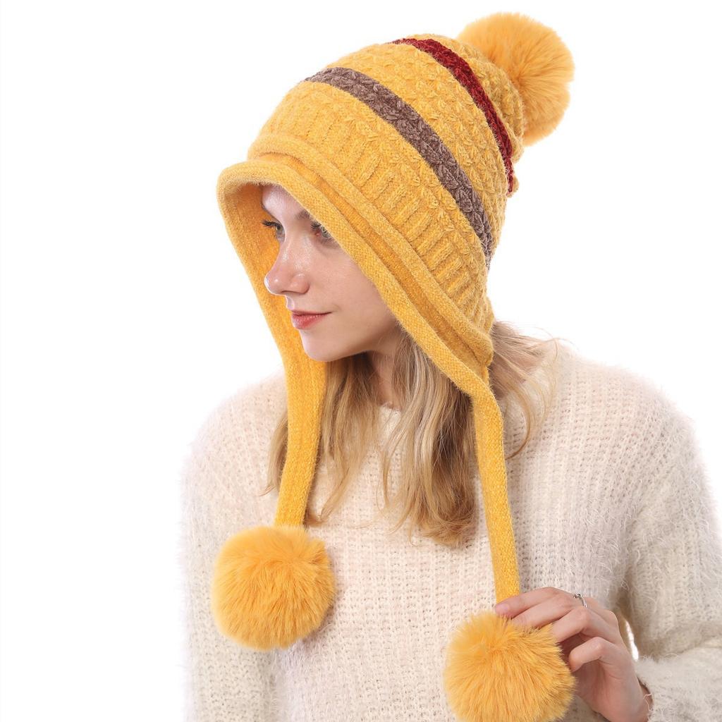 Woolen Hat New Autumn and Winter Women's Velvet Thickened Warmth and Coldproof Ear Protection Chenille Soft Knitted Hat