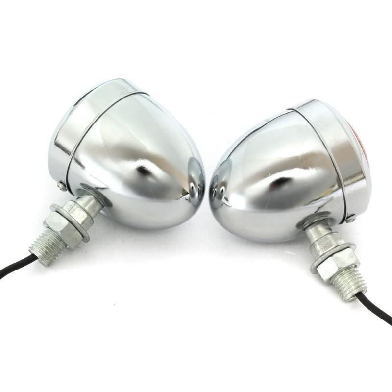 Universal Classic Chrome Metal Motorcycle Turn Signal Indicator Light Lamp Bulb For Harley Cafe Racer