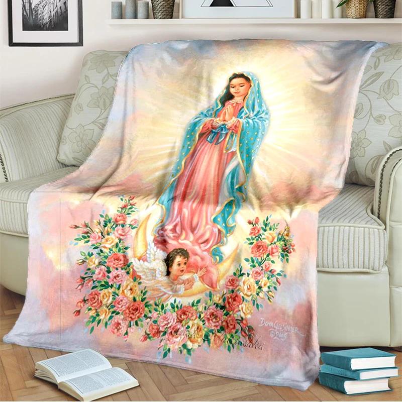 Our Lady of Guadalupe Blanket Religion Mary Throw Blanket Soft Sofa Cover Flannel Lightweight Warm Blankets for Bedroom Couch