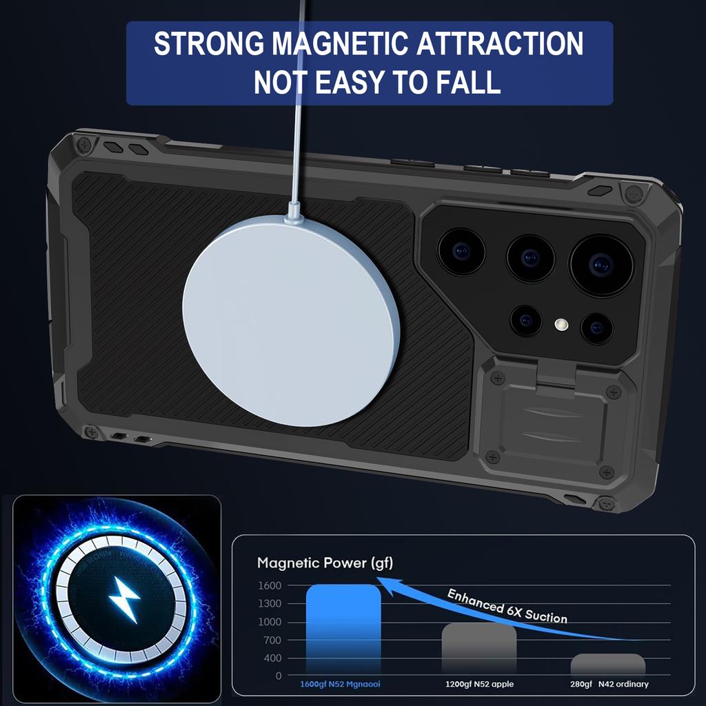 For Samsung Galaxy S24 Ultra Case Aluminum Alloy+Silicone Lens Kickstand Phone Cover with PET Film