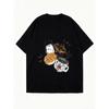 Oversized T-shirt Svart Kaffe och Pannkakor Tryck Casual Vardagsklädsel