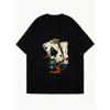 Oversized T-Shirt Black Poker Cards and Dice Flame Print Casual Streetwear Fashion Women's Top