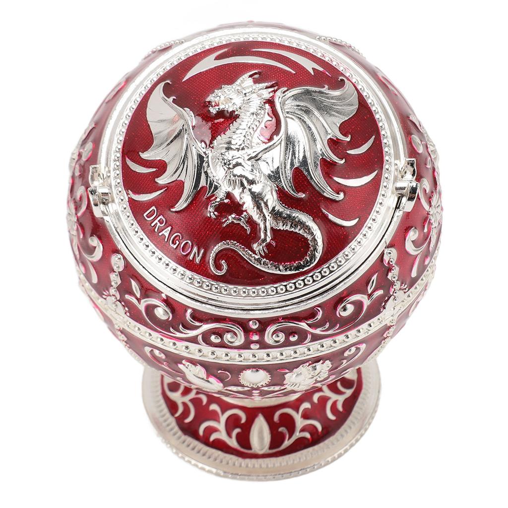 Ball Ashtray with Windproof Lid Retro Dragon Stereoscopic Relief Zinc Alloy Metal Home Decoration