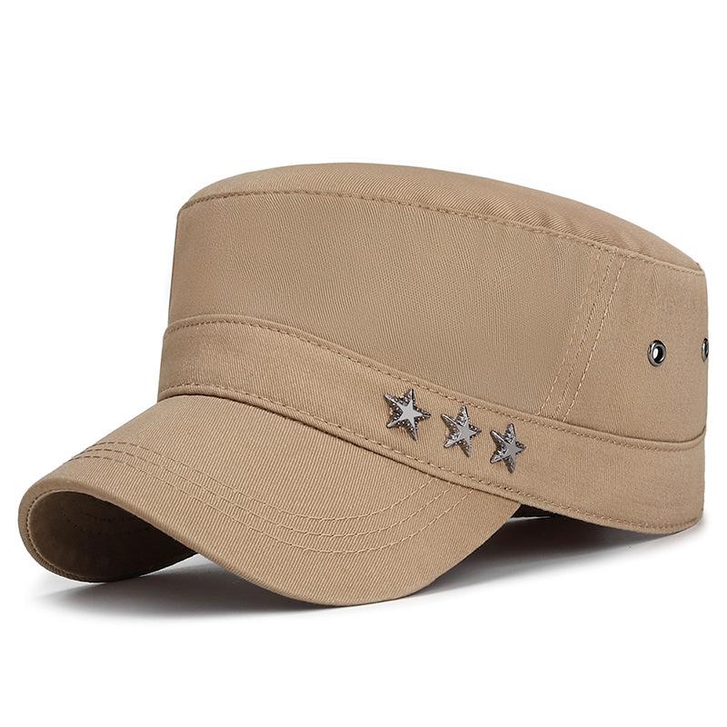 Vår Høst Metall Femstjerners Flat Hatt Menn Casual Justerbar Militær Caps Bomull Hær Solskjerm Hatt Trucker Snapback Baseballcaps