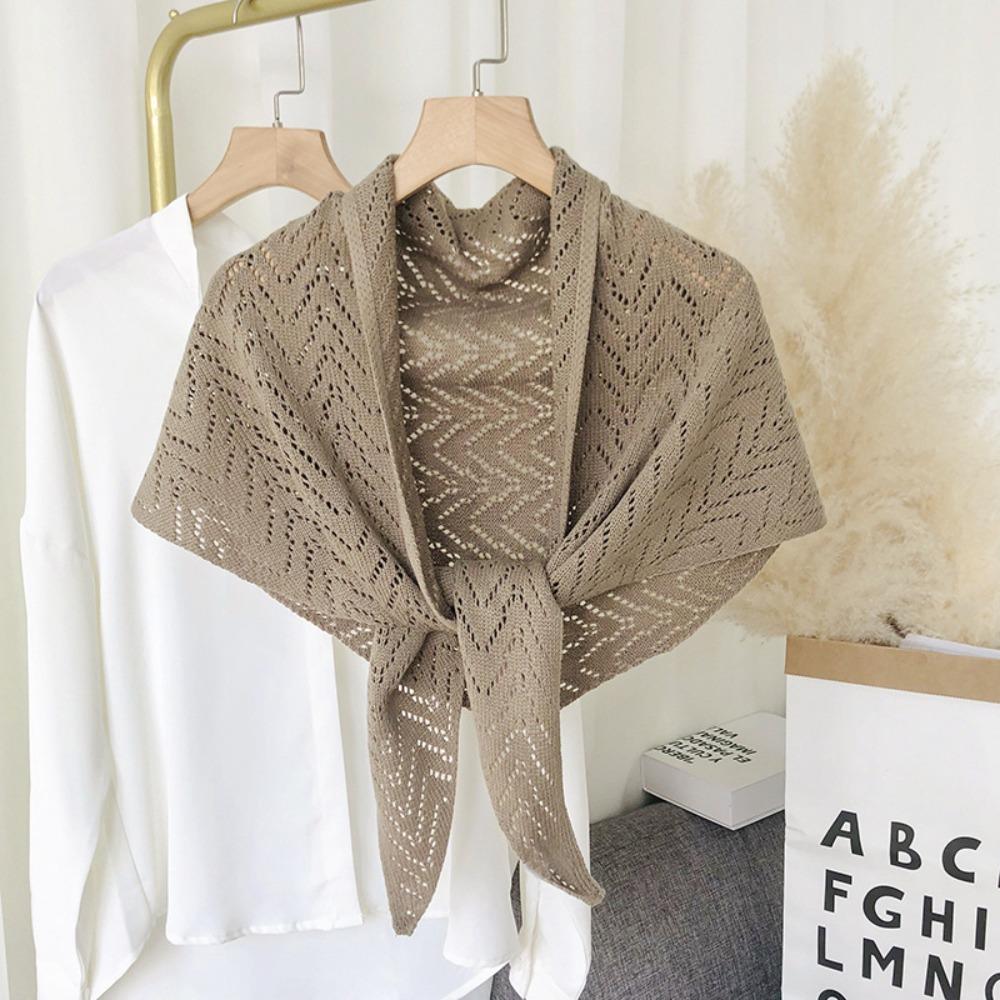 Triangle Shape Stripe Knitted Shawl Warp Knitting Shoulder Scarf Sun Protection Cape  Female