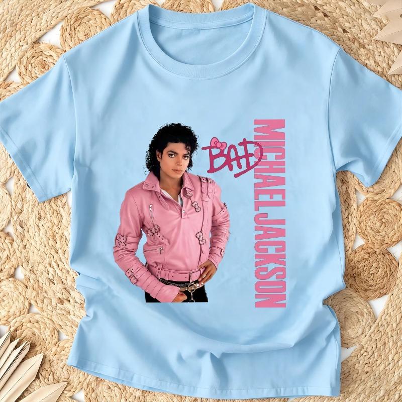 Kids Tee Cotton T Shirts Michael Jackson "Bad" Cartoon Print Short-Sleeve Top – Stylish Casual Crew-Neck T-Shirt for Boys Girls