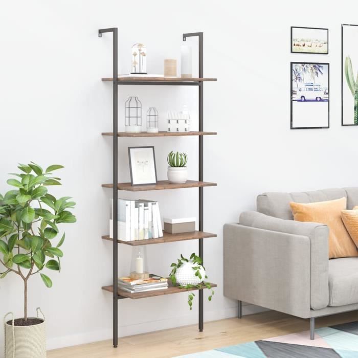 VidaXL Étagère inclinée à 5 niveaux Marron foncé et noir 64x35x185 cm 336386