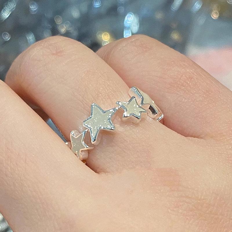 

Корейские розовые синие звезды парное кольцо для женщин и девушек милое открытое регулируемое кольцо нерегулярная пентаграмма эстетика ювелирные изделия бежевый