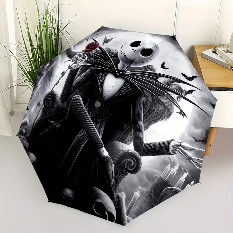 

Jack Skellington,Nightmare Before Christmas Themed Automatic Opening and Closing Folding Umbrella, Reinforced 8 Ribs, Compact Travel Design,
