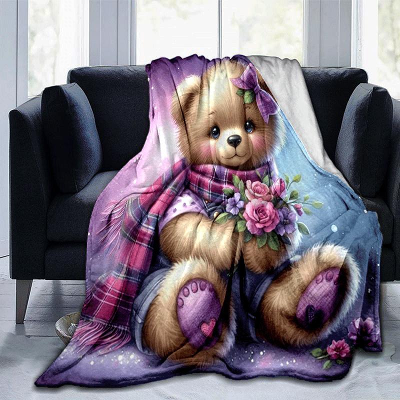 1pc Bear Printing Lightweight Flannel Blanket, Comfortable and Warm Blanket, for Camping Sofa Bed and Couch Office, in All Seasons