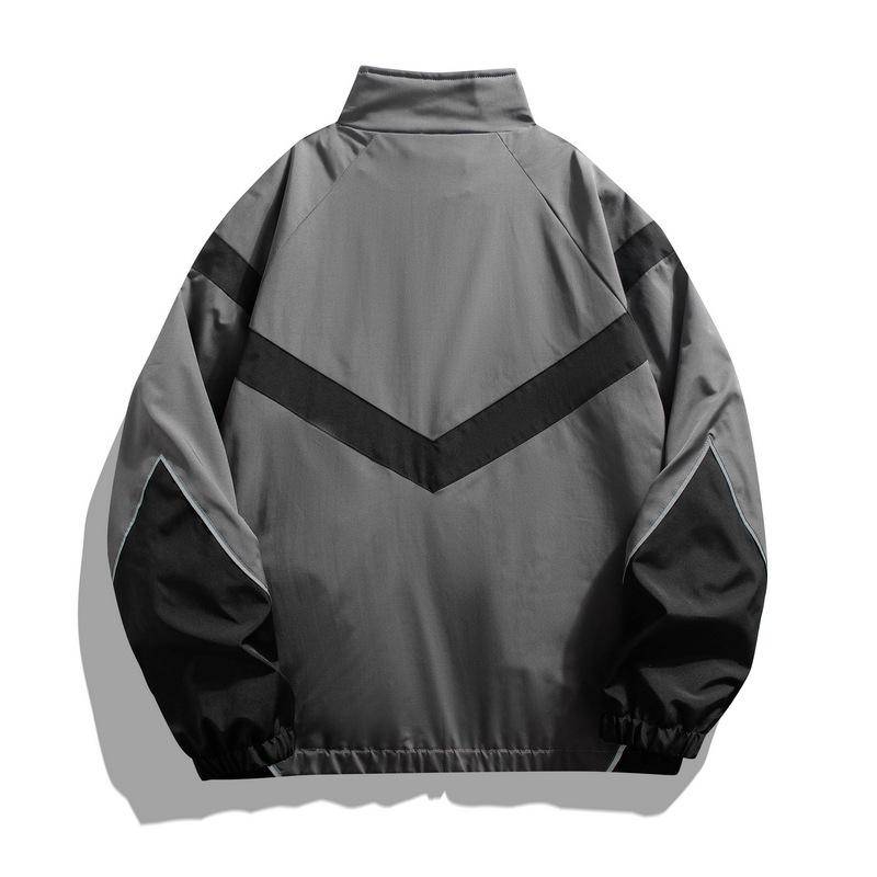 Men's Spring & Autumn Color-Block Sports Jacket with Reflective Strips - Casual Stand-Up Collar.
