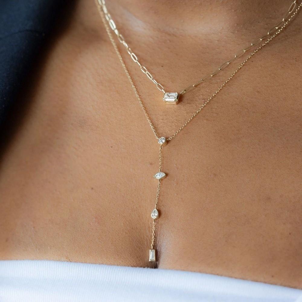 Multi Zircon Zircon Charm Necklace Stainless Steel Plated Y-Shaped Chain Necklace for Daily Wear