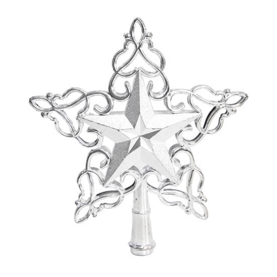 Christmas Seasonal Decor Glitter Star Tree Topper, Hollow Treetop Ornament, Sparkling Decoration for Holiday Home Party Window Display
