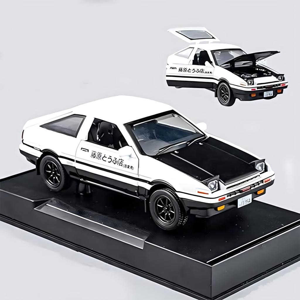 Mzexoma Initial D Toyota Trueno AE86 Alloy Diecast Car Model Sports Car Toy for Kids and Adults, Pull-Back Toy Car (Black Type A)