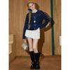 Coolhut Stylish Color-Block Striped Casual Sweater Round Neck Double-Breasted Coat 2026 Winter Women's Coat