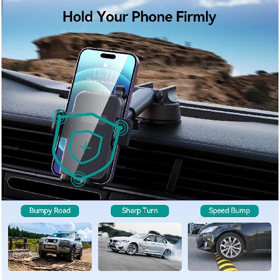 DOLYOFG Car Phone Holder Mount, [Military-Grade Suction & Super Sturdy Base] 3 in 1 Universal Phone Mount for Car Dashboard Windshield Air Vent Dash