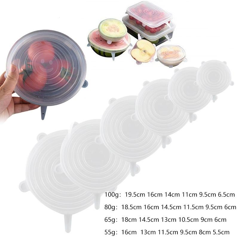 6Pcs/lot Food Adjustable Elastic Silicone Cover Cap Universal Expandable Lids for Cans Dishes Bowl Reusable Stretch Kitchen