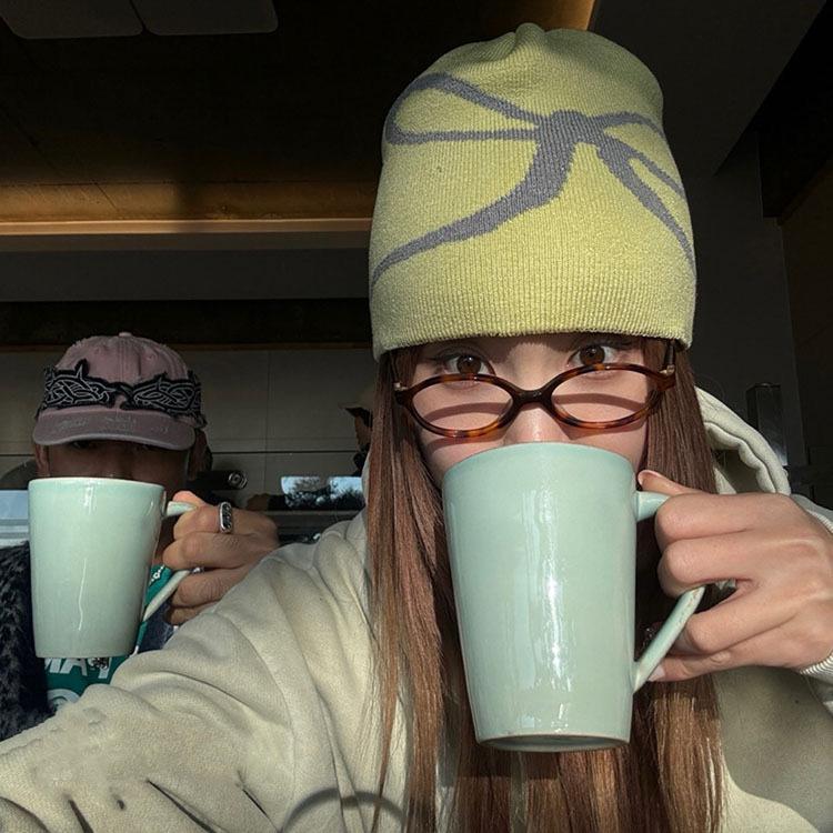 Autumn and Winter Korean Bow Printed Knitted Hat Retro Cute Elastic Versatile Cold Hat Warm Wool Hat