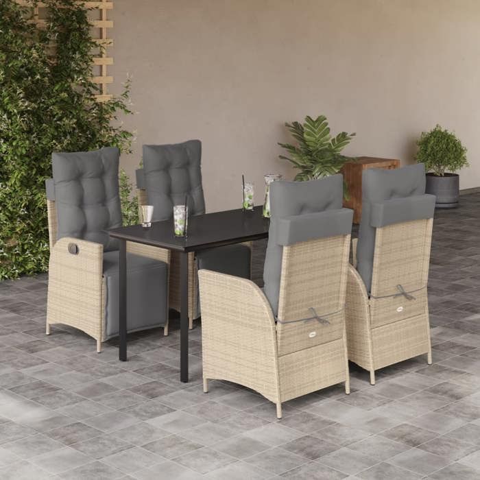VidaXL Garden Dining Set with Cushions 5 Pcs, Table and Chairs with Adjustable Backrest and Footrest, Furniture 3213457