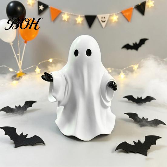 Halloween Shelf Sitter Cute White Ghost Resin Figurine, Miniature Figurine Decoration, Matte Room Decor Finish Tabletop Statue for Home Party Mini