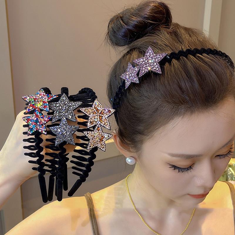 Flocking Sawtooth Headband Elegant Temperament Rhinestone Five-pointed Star Hair Band Girl Face Washing Headband