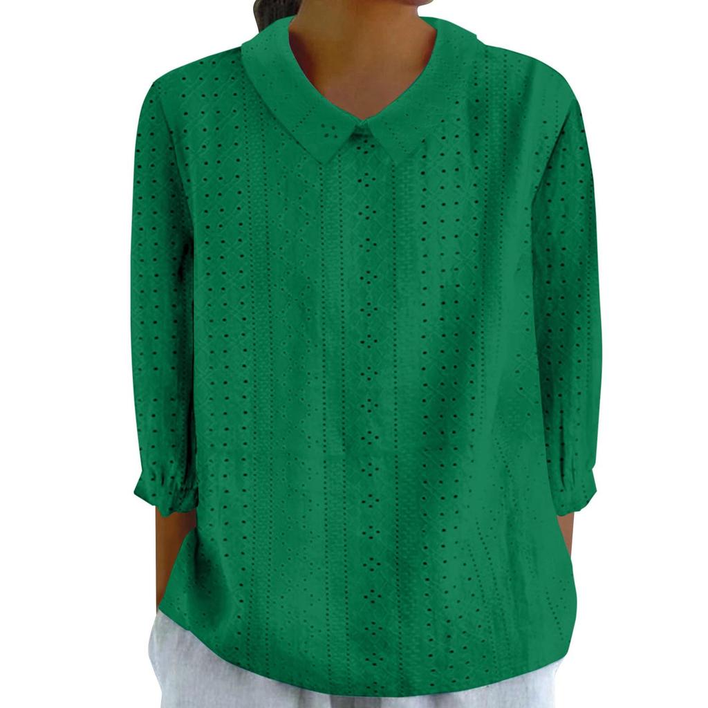 Autumn 2025 Solid Color Loose Lapel Top - Women's Three-Quarter Sleeve