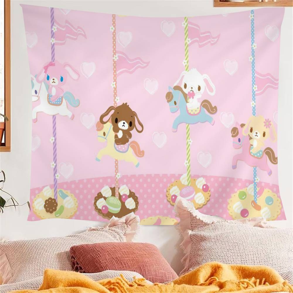 Sugar Bunnies Dreamland Carousel Anime Tapestry Hippie Flower Wall Carpets Dorm Decor Wall Hanging Home Decor