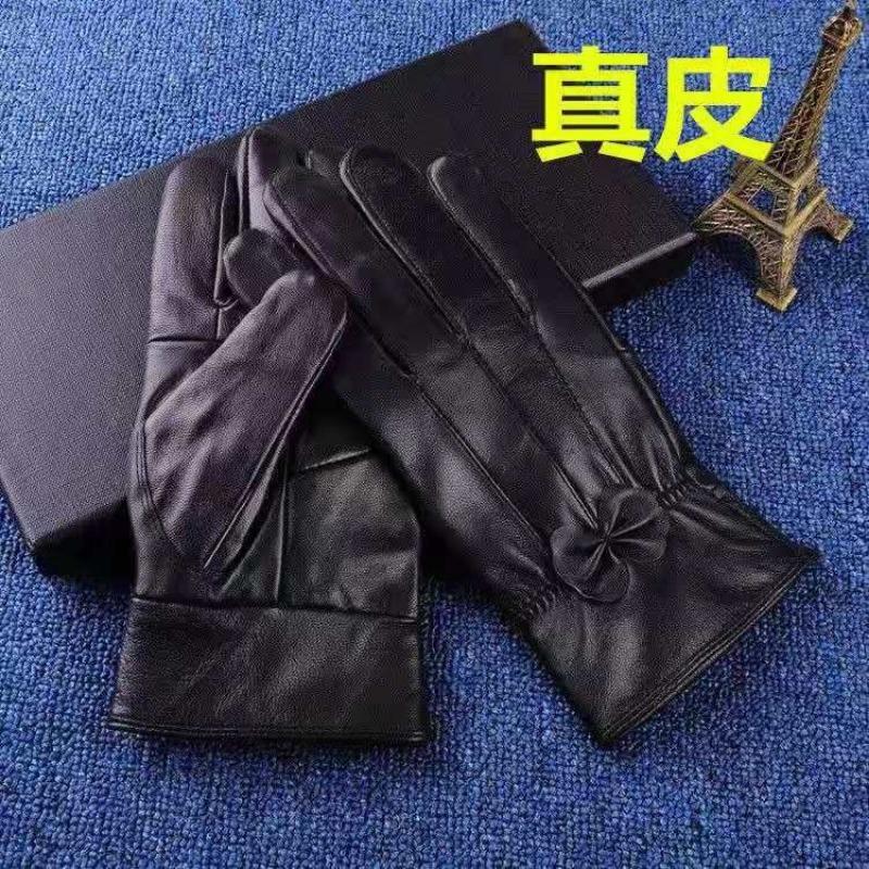 Men's leather gloves new autumn and winter outdoor riding fleece thickened leather women's sheepskin cotton gloves winter