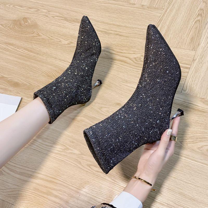 Fashion Ankle Boots for Women Stripper Pole Rhinestone Stiletto Heel Booties Y2k On Promotion Trend 2025 High Quality Woman Short Shoes