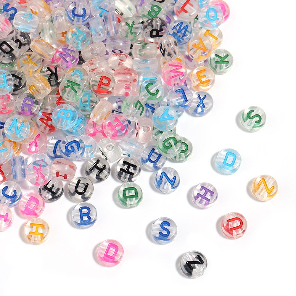 100Pcs Acrylic Flat Letter Beads Colored Alphabet Clear Round Loose Bead For Bracelet Necklace Charms Jewelry Making Accessories