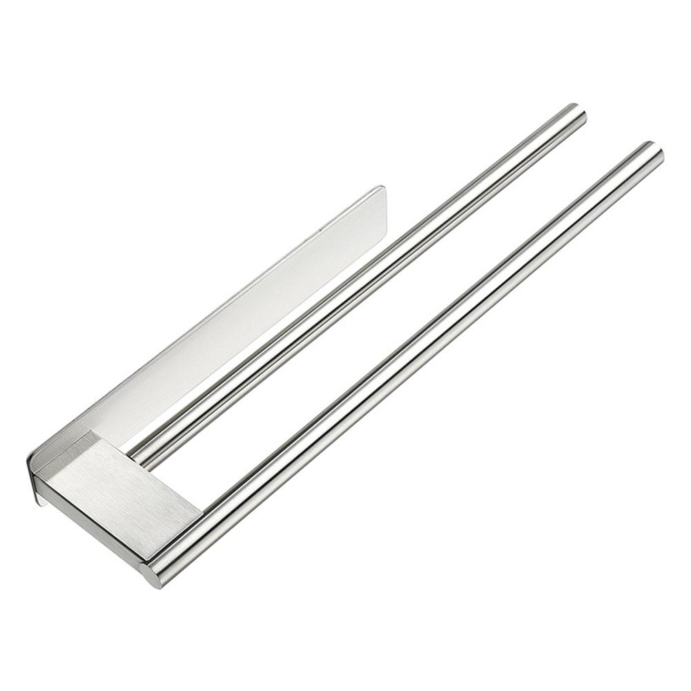 Self-Adhesive Towel Holder Stainless Steel Towel Rack Double Towel Rack Bathroom Perforated Towel Hanging Pole Bathroom Accessor