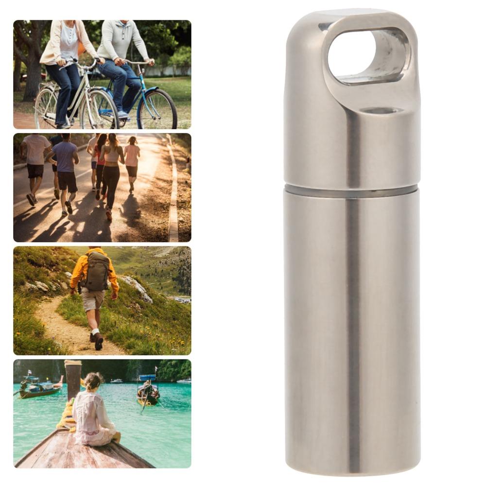 2 Pcs Mini Waterproof Pill Case Stainless Steel Pill Case Keychain Durable Pill Case  Travelling