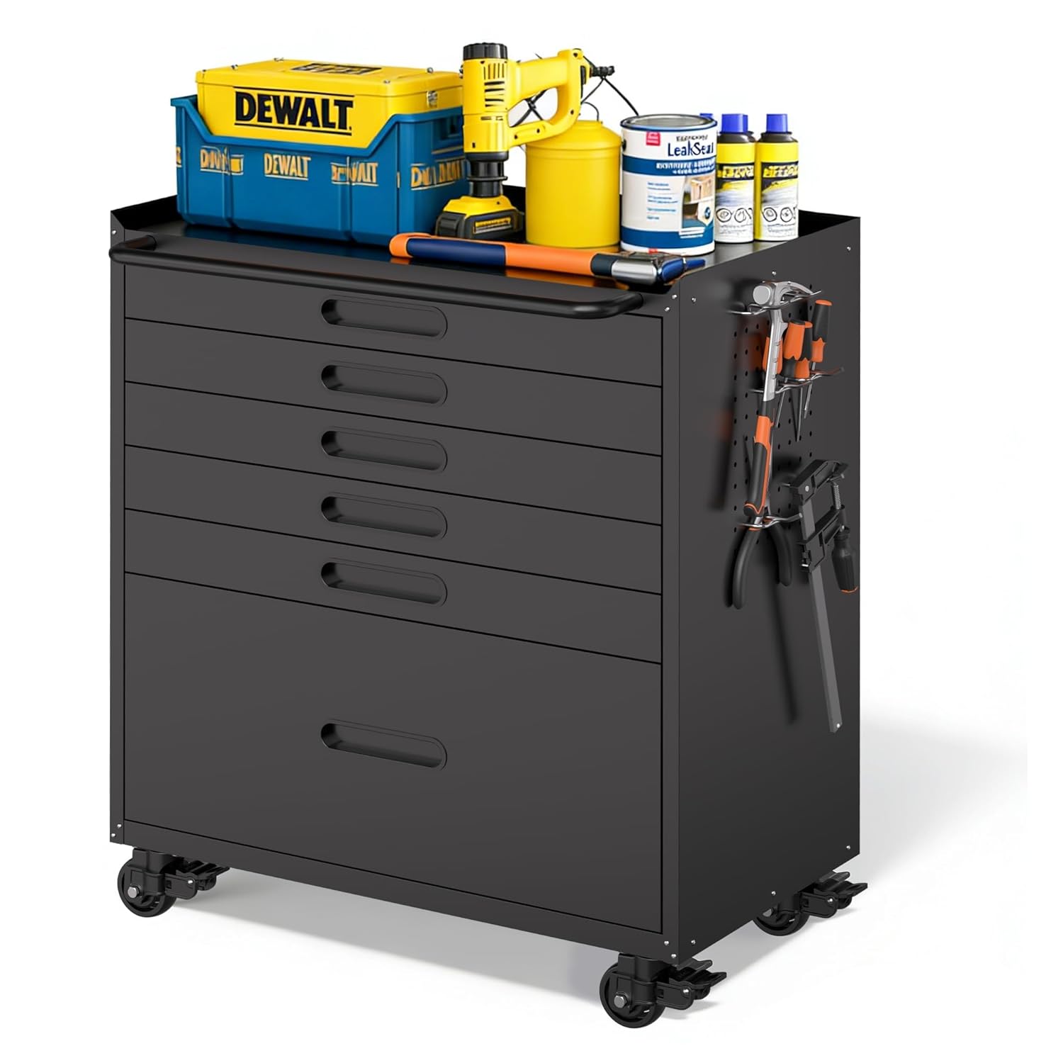 

Металлический гаражный шкаф для хранения на колесах, Передвижной инструментальный шкаф с 6 ящиками, Прочный инструментальный шкаф, Индивидуальный чёрный