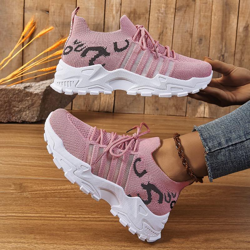 Shoes Women's Versatile New Sports Shoes Women's Shoes Large Size Thick-soled Heightening Shoes Flying Woven Breathable Casual Shoes