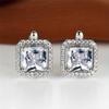 Luxury Female Green Square Zircon Stone Clip Earrings Charm Silver Color Wedding Jewelry For Women