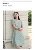 Jiuzi Anna Kou Romantic and Elegant Floral Micro Wrinkle Texture V-neck Waist Dress for Women 2024 Summer New Style