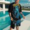 Creative Personalized Skeleton 3D Printed Men's Two-Piece Set Summer Fashionable Soft Comfortable Breathable Large Loose Casual Style Sports Wear