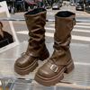 Brown Thick-soled Heightening Martin Boots Women's New Spring, Autumn and Winter Retro Beauty Boots Belt Buckle