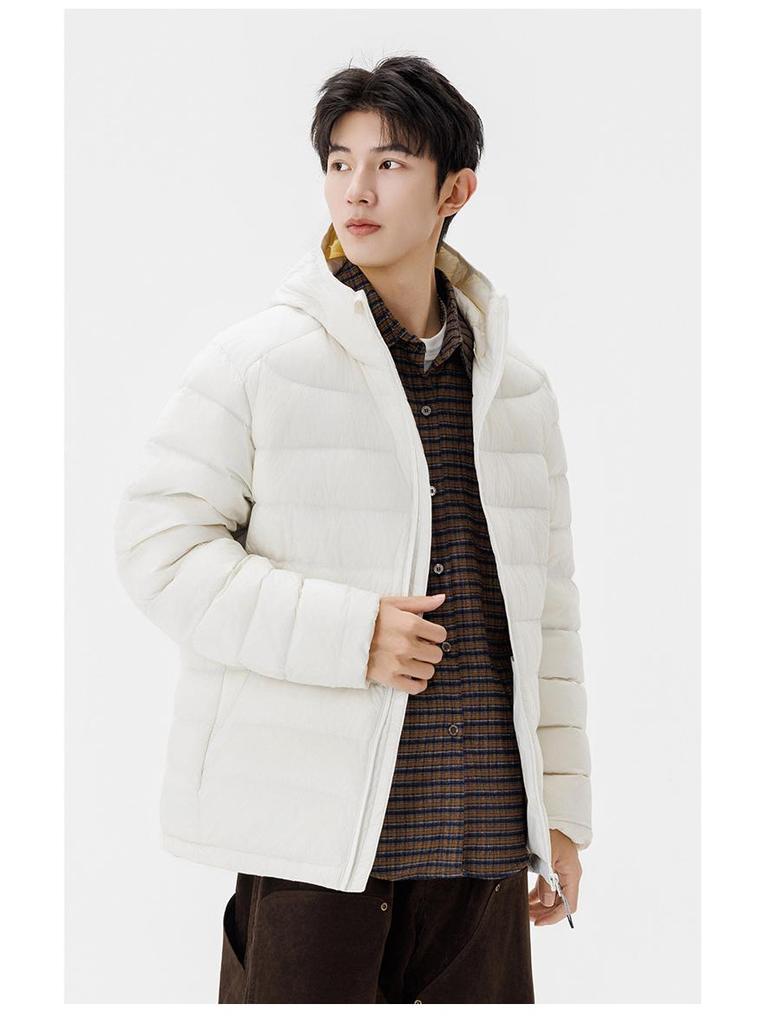 Men's 2025 High-End Lightweight Down Jacket - 90% White Duck Down, Short Hooded Winter Outerwear.