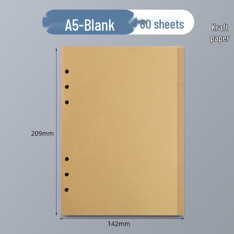 6-Loch A5 Kraftpapier Nachfüllung - 100g Blanko, karierte, linierte Seiten für Notizbücher
