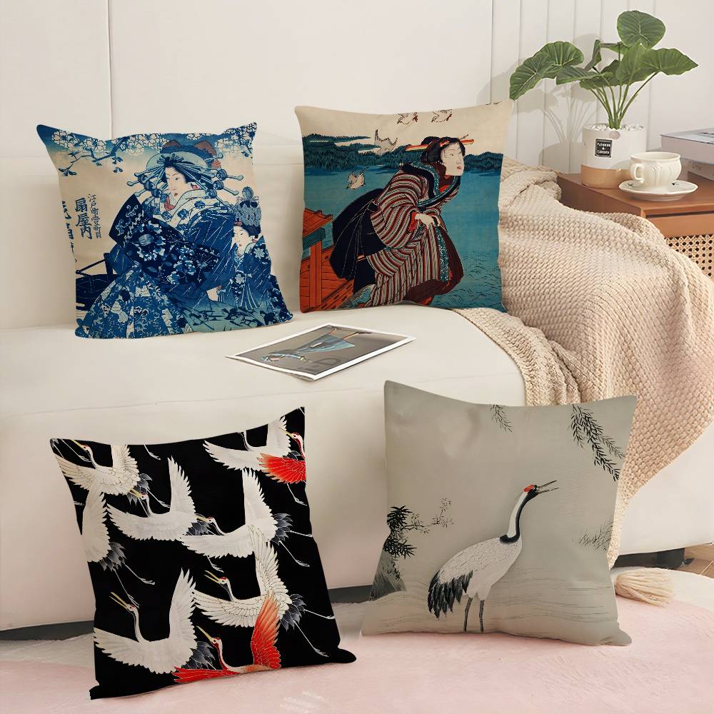 Japanese Artist Exhibition Pillow Case Plush Fabric Soft Pillowcase Double Sided Print Cushion Cover Household Gifts