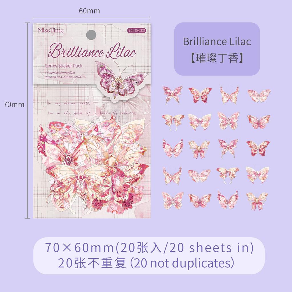 1pack/20pcs Vintage Ice Crystal Butterfly Sticker Pack for Hand account and Scrapbook Decoration