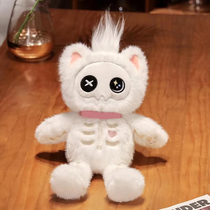 35cm Kawaii Serie Nera Gatto Scheletro Morbido Peluche Animale di Peluche Creativo Soffice Teschio Gotico Gattino per Bambini Regali di Halloween