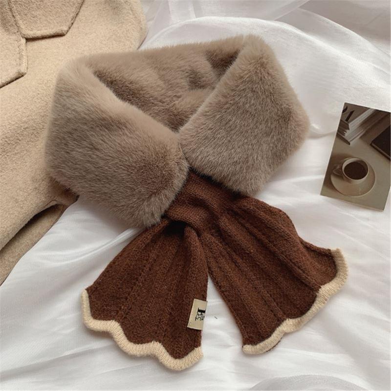 Damen Strickschal Niedlicher Kragen Nackenwickel Damen Verdicken Winter Nackenwärmer Überkreuzt Pelzig Verdicken Schal