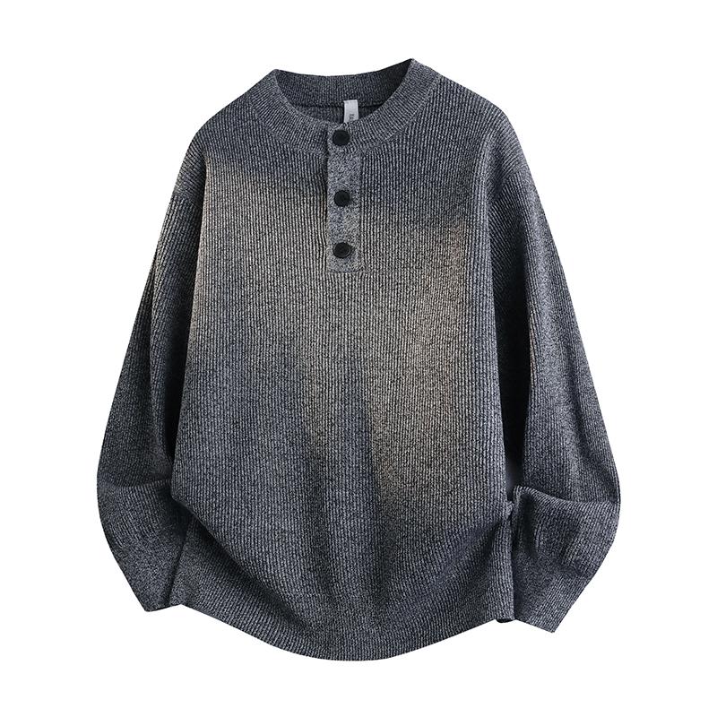 Men's Crew Neck Button Detail Knit Sweater Loose Lazy Casual Pullover