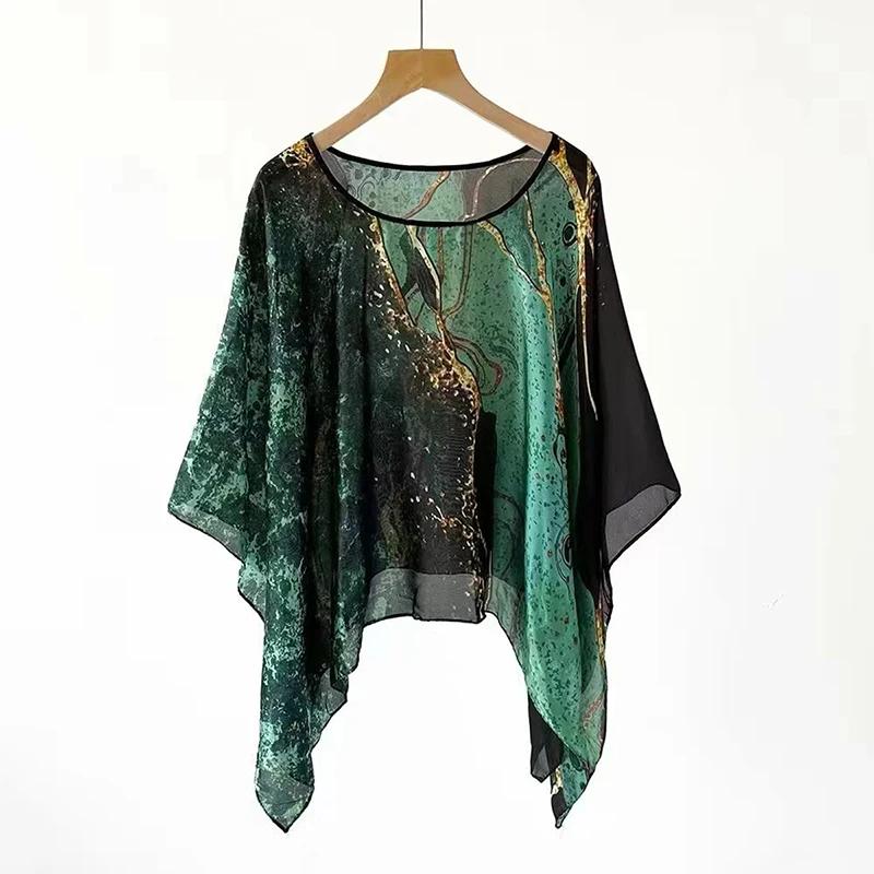 2025 Shawls Summer Beach Sexy Women Fashion Print Chiffon Smock Bikini Cover Up Loose Blouse Sunscreen Comfortable Poncho Hot