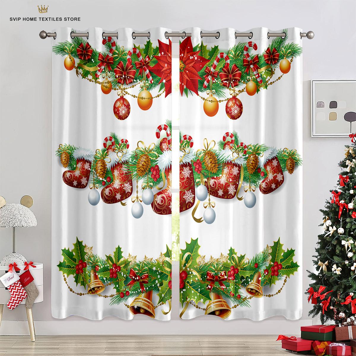 

Рождественские шторы с 3D-печатью, Дед Мороз, Снеговик, Камин, 100% полиэстер, Ресторан, Праздник, Украшение для вечеринки W50X130H(CM)X2PCS&Rod pocket