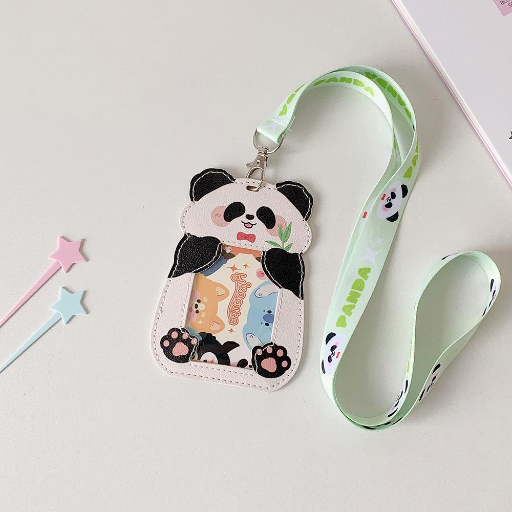 Cartoon Animal Shaped Long Rope Neck ID Card Holder Student Bus Card Cover Case Badge Holder Kpop Idol Photocard Holder