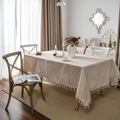Tovaglia da pranzo in poliestere e lino tinta unita, con nappa, stile americano, bellissima tovaglia rettangolare per la casa